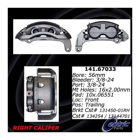 Centric Semi-Loaded Brake Caliper with New Phenolic Pistons, Parts 141.67033